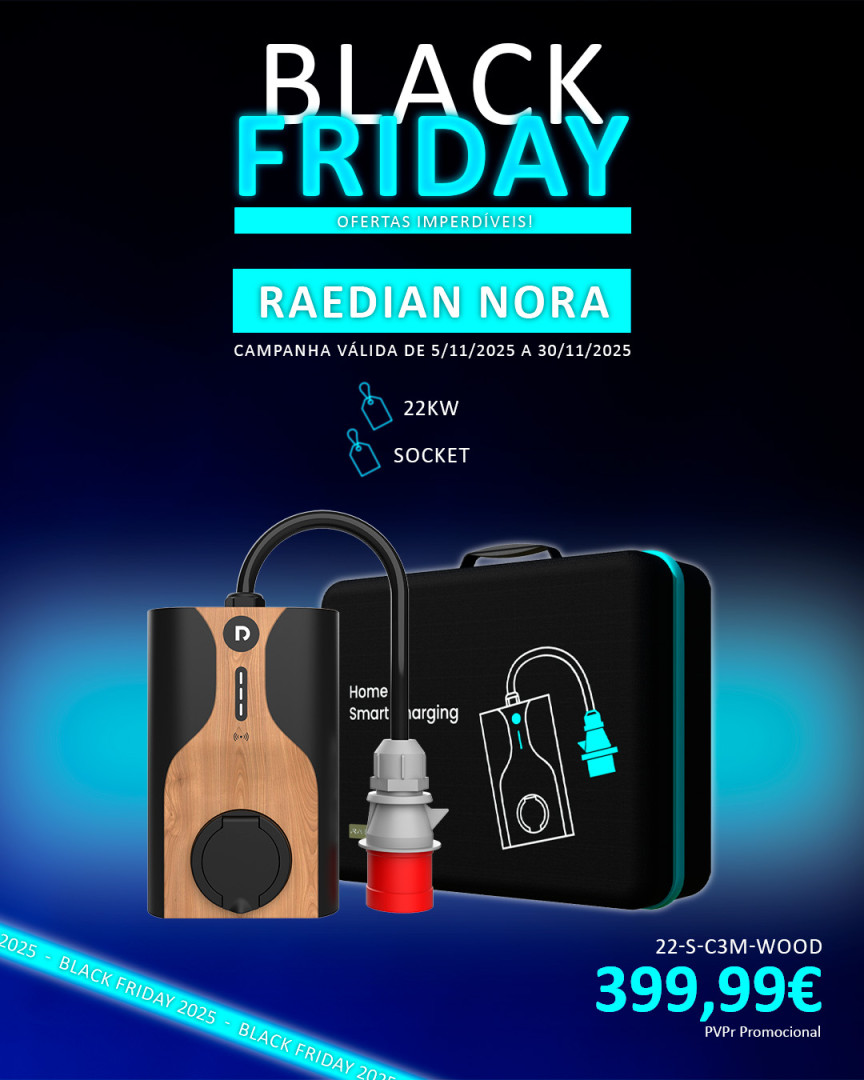 WALLBOX PRTÁTIL RAEDIAN NORA 7.4KW ou 22KW C/ tomada SOCKET